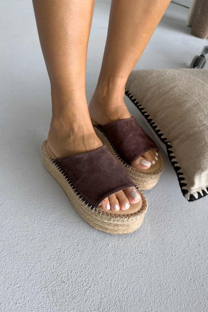 Sverre Hakiki Deri Dolgu Topuk  5 CM KAHVERENGİ SÜET TERLİK resmi