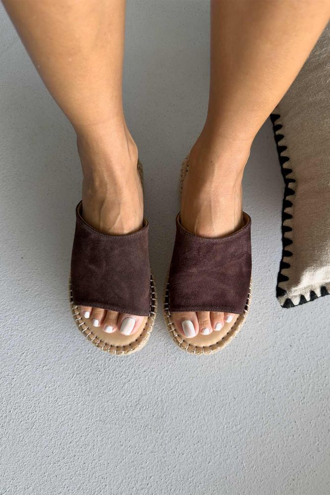 Sverre Hakiki Deri Dolgu Topuk  5 CM KAHVERENGİ SÜET TERLİK resmi