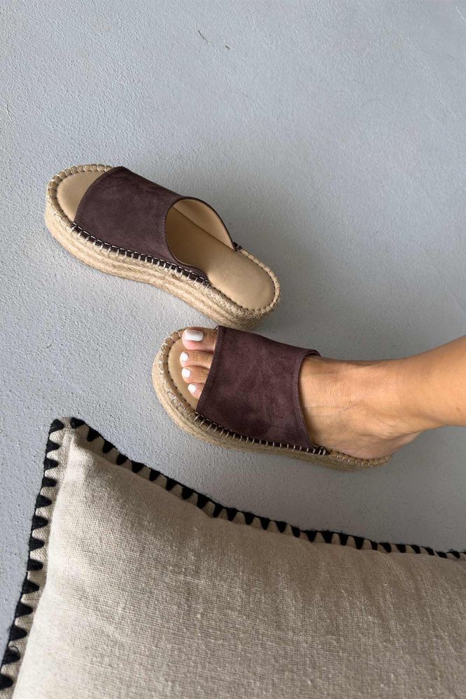 Sverre Hakiki Deri Dolgu Topuk  5 CM KAHVERENGİ SÜET TERLİK resmi