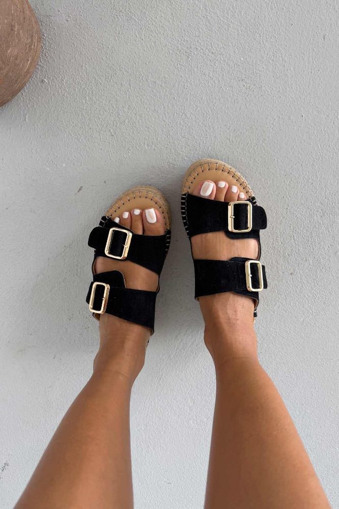 Ellinor Hakiki Deri Dolgu Topuk   5 CM SİYAH SÜET TERLİK resmi