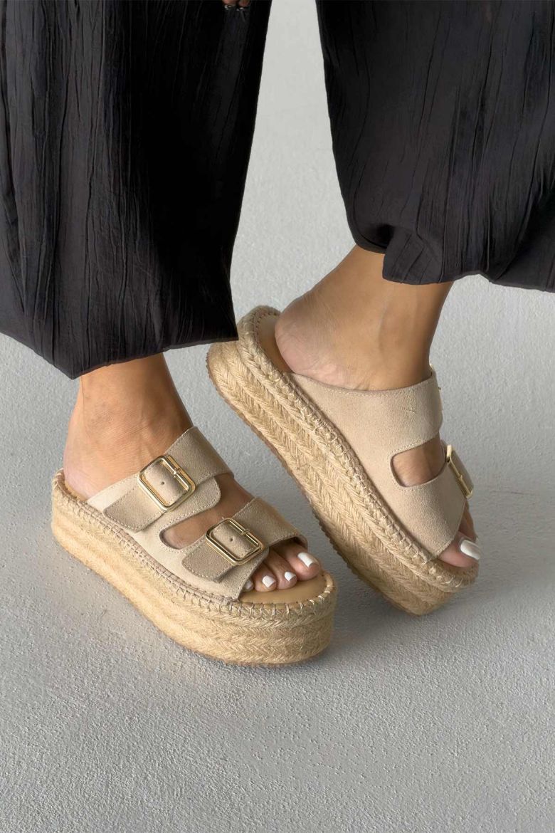 Ellinor Hakiki Deri Dolgu Topuk   5 CM TEN SÜET TERLİK resmi