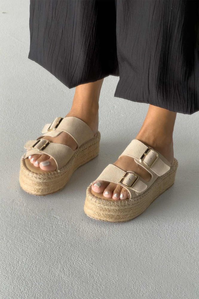 Ellinor Hakiki Deri Dolgu Topuk   5 CM TEN SÜET TERLİK resmi