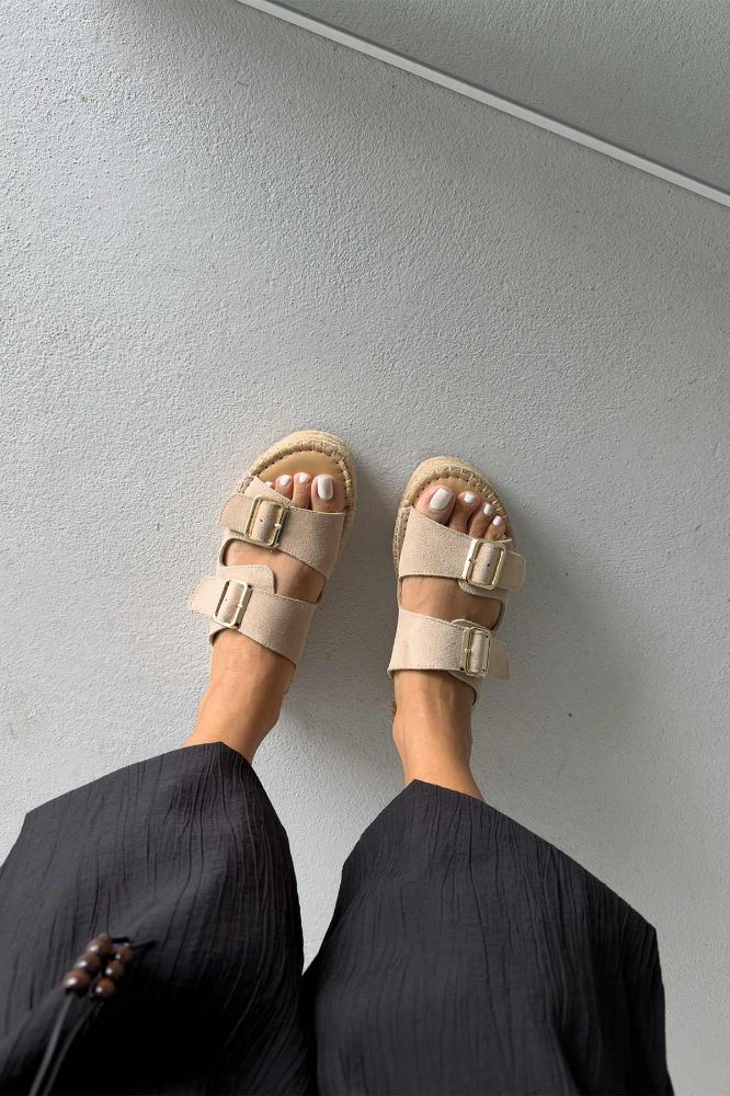 Ellinor Hakiki Deri Dolgu Topuk   5 CM TEN SÜET TERLİK resmi