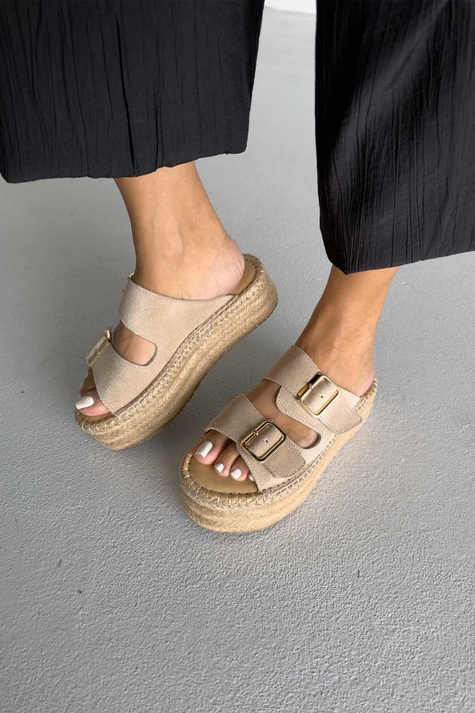 Ellinor Hakiki Deri Dolgu Topuk   5 CM TEN SÜET TERLİK resmi