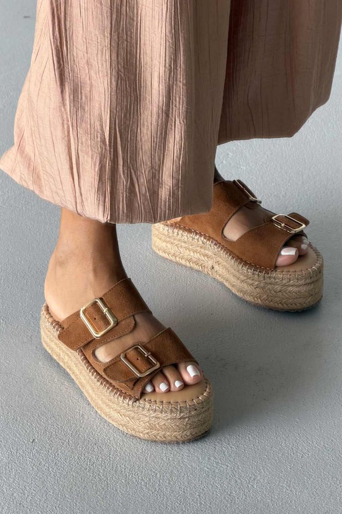 Ellinor Hakiki Deri Dolgu Topuk   5 CM TABA SÜET TERLİK resmi