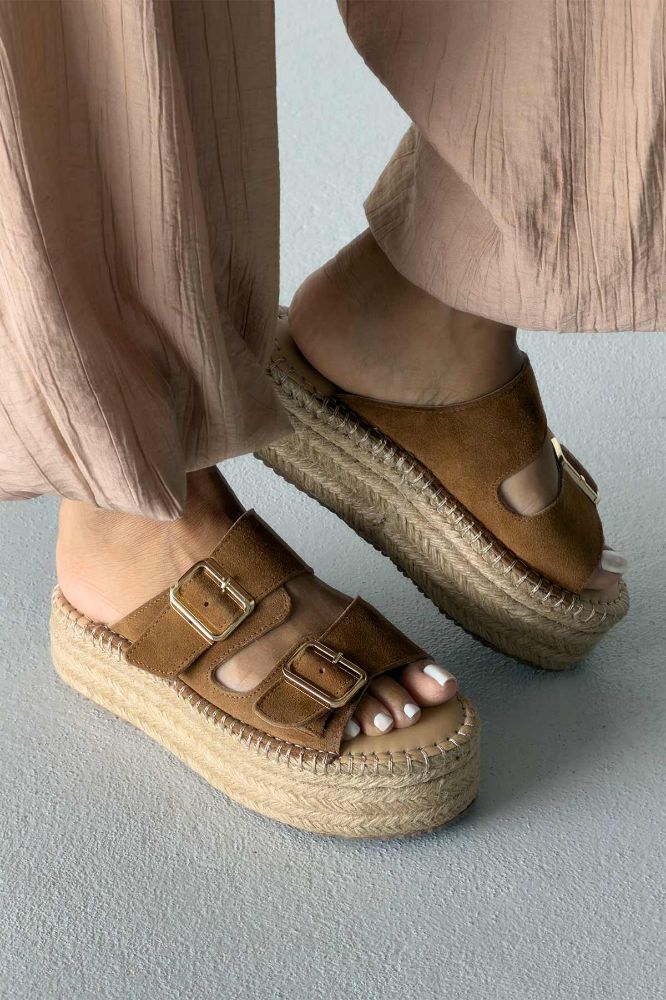 Ellinor Hakiki Deri Dolgu Topuk   5 CM TABA SÜET TERLİK resmi