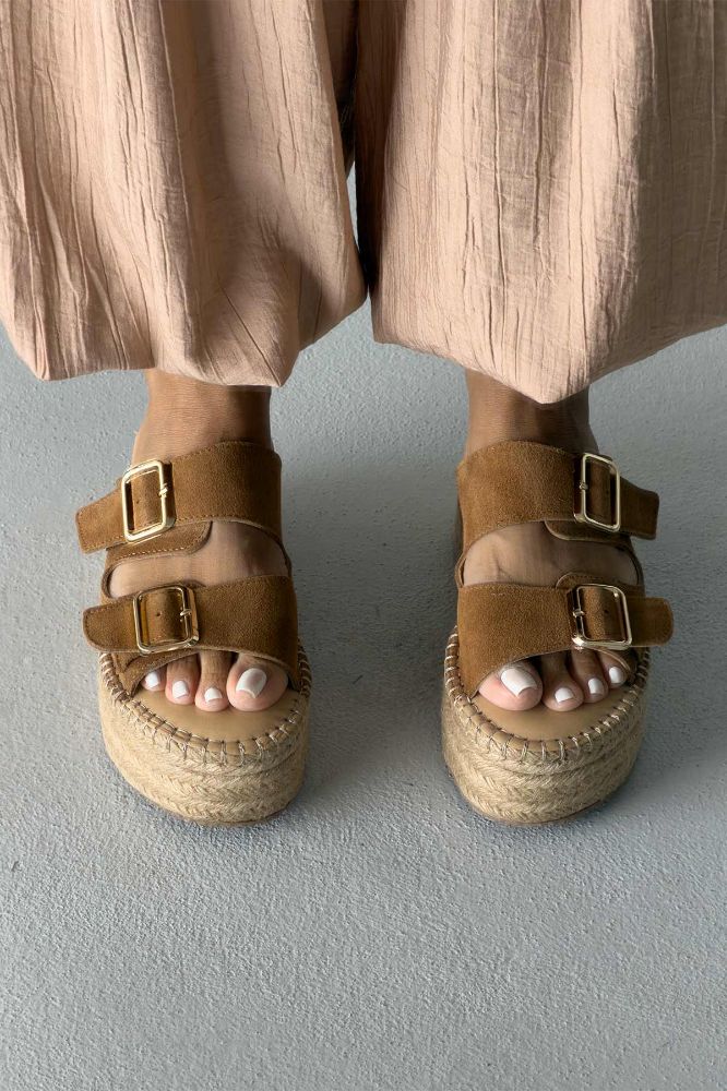 Ellinor Hakiki Deri Dolgu Topuk   5 CM TABA SÜET TERLİK resmi