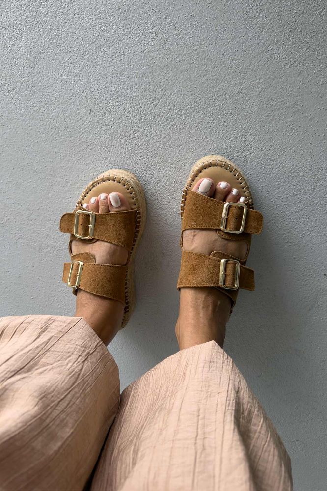 Ellinor Hakiki Deri Dolgu Topuk   5 CM TABA SÜET TERLİK resmi