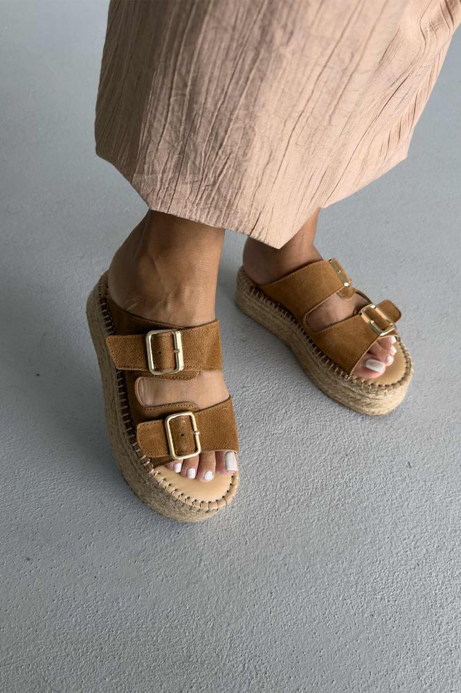 Ellinor Hakiki Deri Dolgu Topuk   5 CM TABA SÜET TERLİK resmi