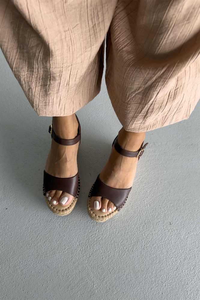 Oliver Hakiki Deri Dolgu Topuk  8 CM KAHVERENGİ MAT SANDALET resmi