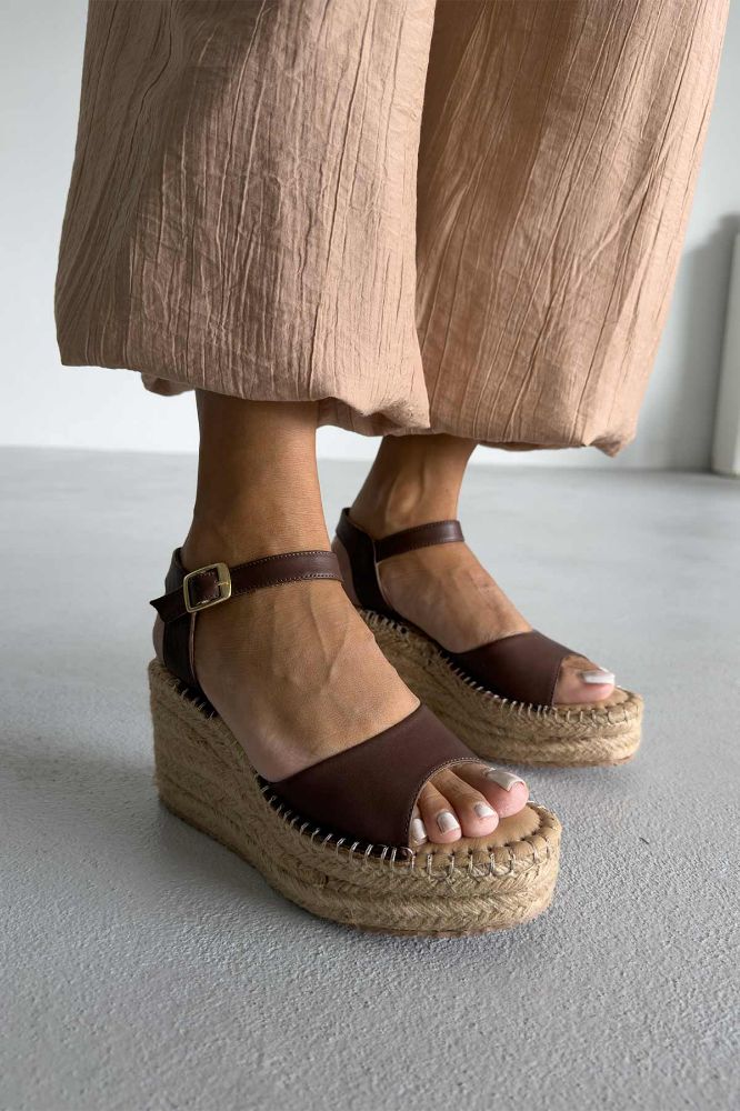 Oliver Hakiki Deri Dolgu Topuk  8 CM KAHVERENGİ MAT SANDALET resmi