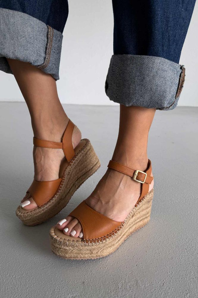 Oliver Hakiki Deri Dolgu Topuk  8 CM TABA MAT SANDALET resmi