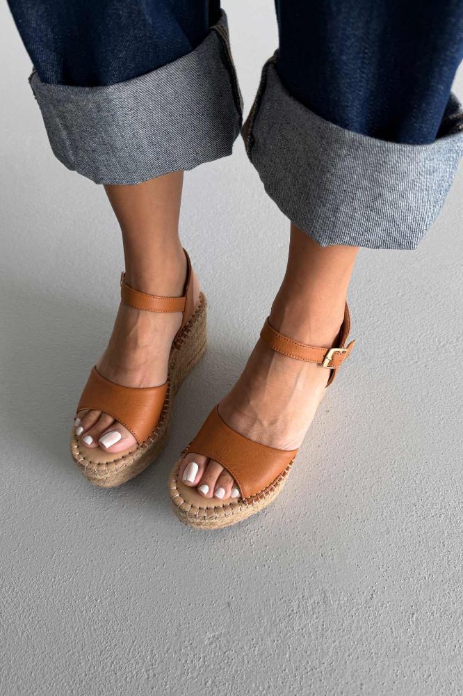 Oliver Hakiki Deri Dolgu Topuk  8 CM TABA MAT SANDALET resmi