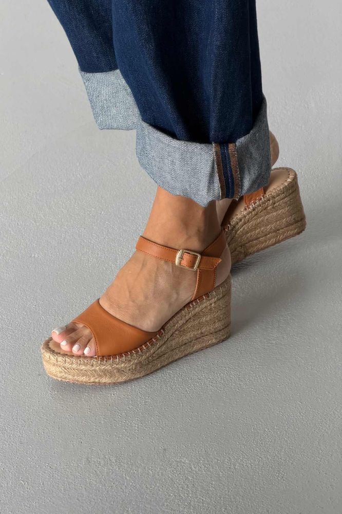 Oliver Hakiki Deri Dolgu Topuk  8 CM TABA MAT SANDALET resmi