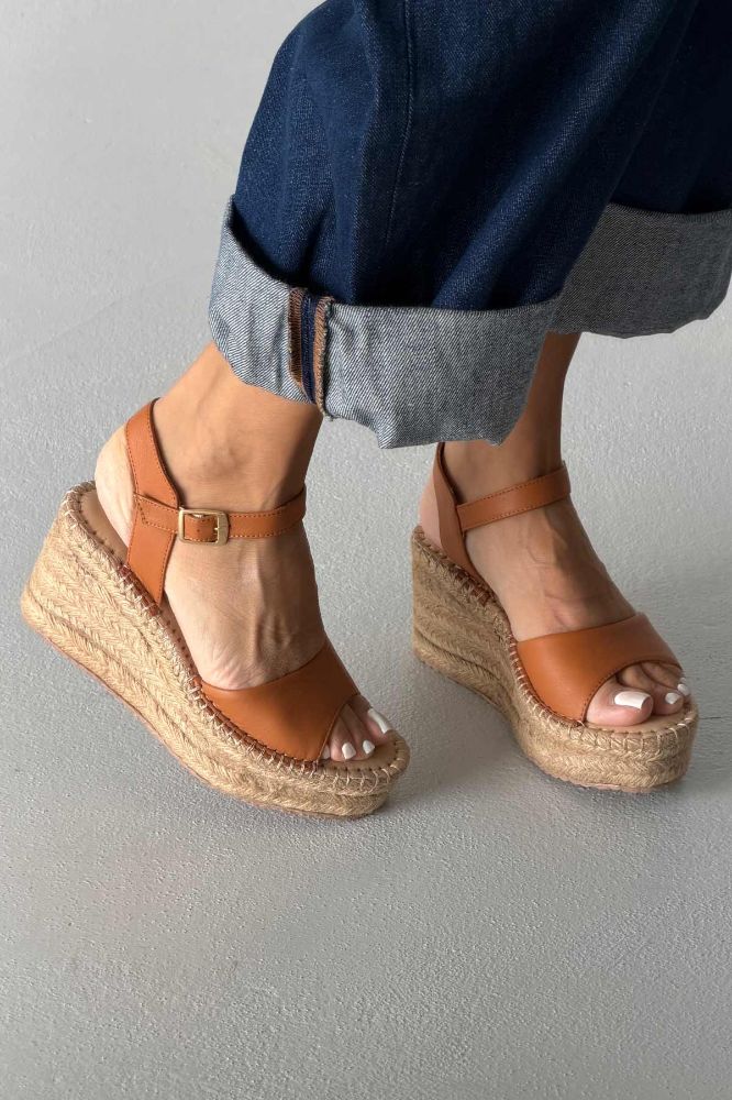 Oliver Hakiki Deri Dolgu Topuk  8 CM TABA MAT SANDALET resmi