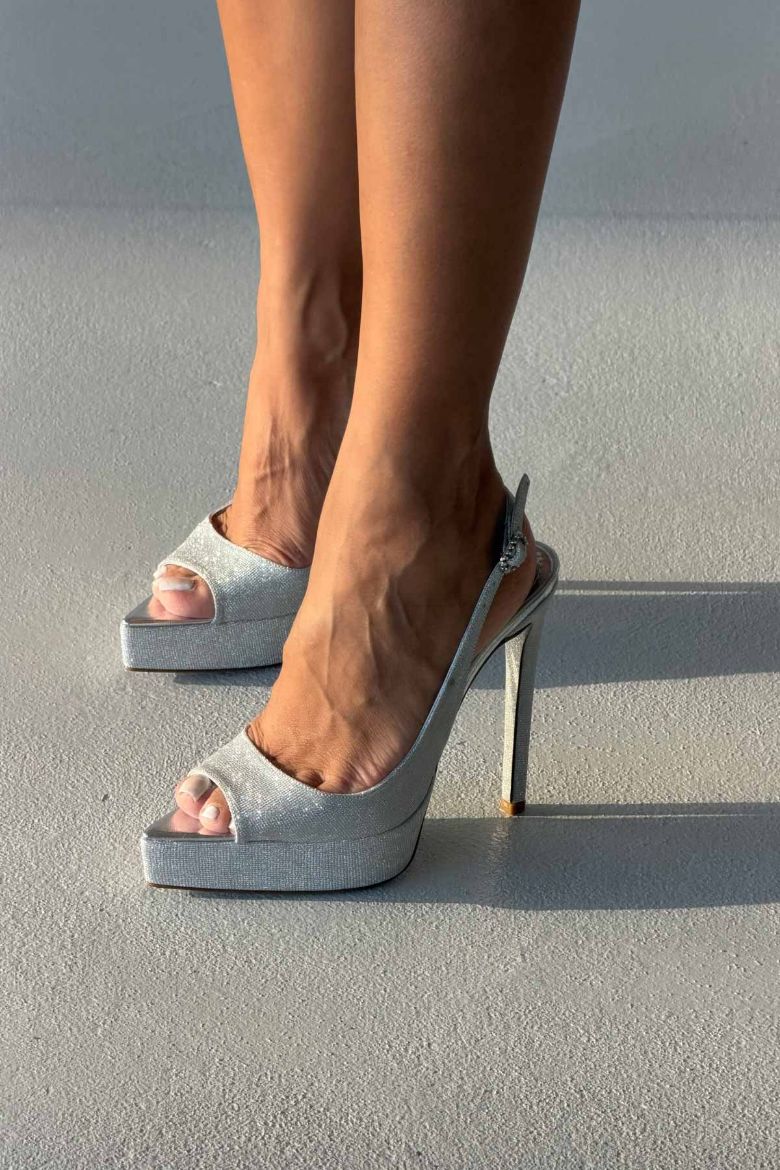 Alyce Simli Taban İnce Topuk 13 Cm Gümüş Simli Platform resmi
