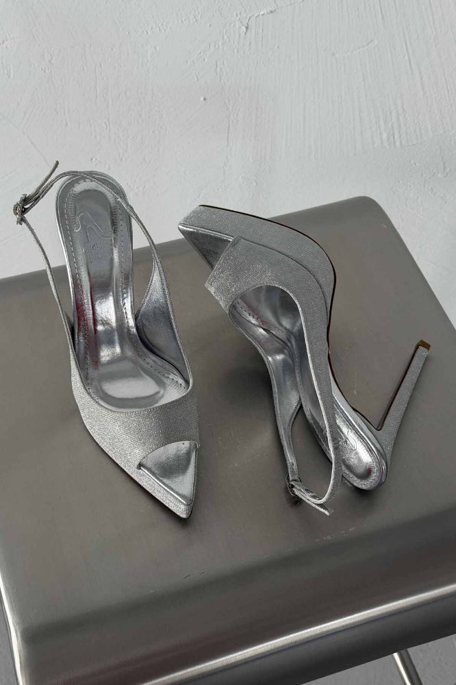 Alyce Simli Taban İnce Topuk 13 Cm Gümüş Simli Platform resmi