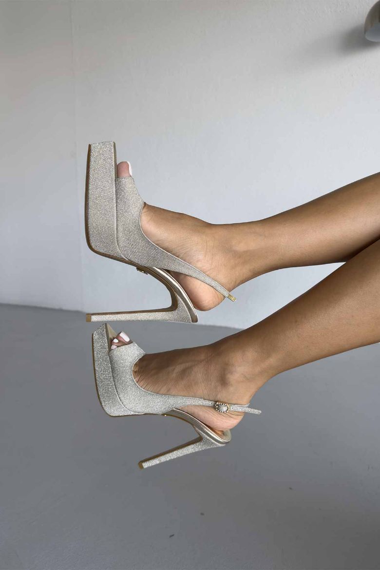 Alyce Simli Taban İnce Topuk 13 Cm Gold Simli Platform resmi