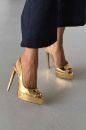 Heimdall Toka Detaylı İnce Topuk 13 Cm Gold Platform
