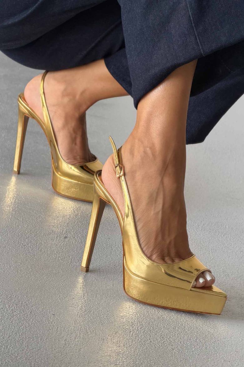 Heimdall Toka Detaylı İnce Topuk 13 Cm Gold Platform resmi