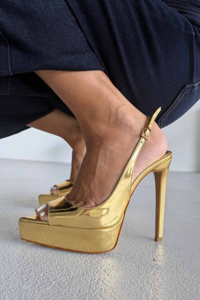 Heimdall Toka Detaylı İnce Topuk 13 Cm Gold Platform resmi