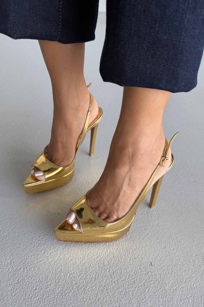 Heimdall Toka Detaylı İnce Topuk 13 Cm Gold Platform resmi