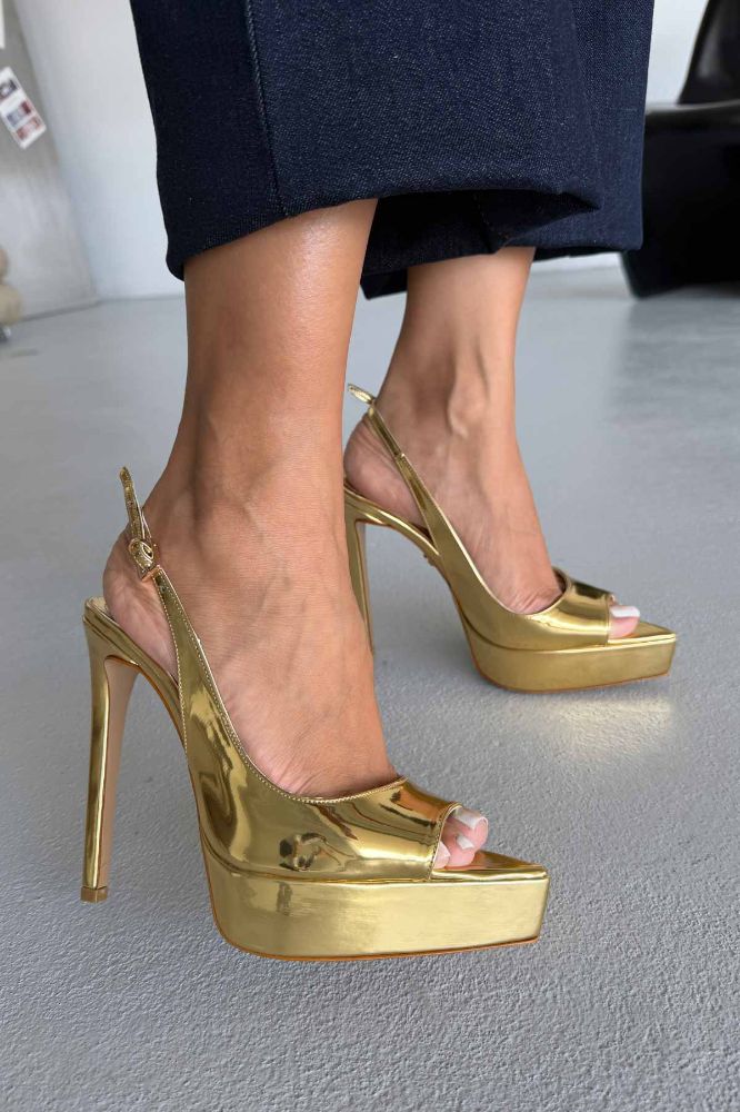 Heimdall Toka Detaylı İnce Topuk 13 Cm Gold Platform resmi