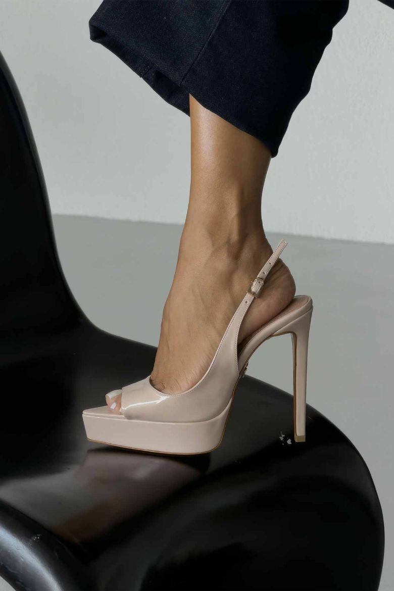 Heimdall Toka Detaylı İnce Topuk 13 Cm Nude Rugan Platform resmi