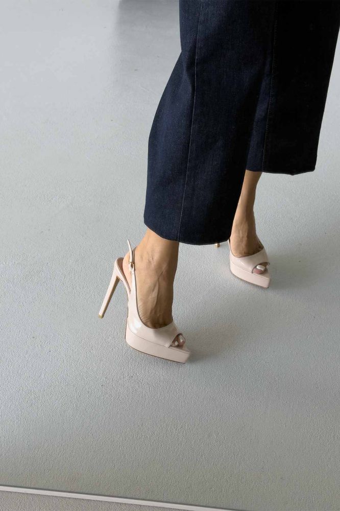 Heimdall Toka Detaylı İnce Topuk 13 Cm Nude Rugan Platform resmi