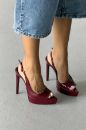 Heimdall Toka Detaylı İnce Topuk 13 Cm Bordo Rugan Platform