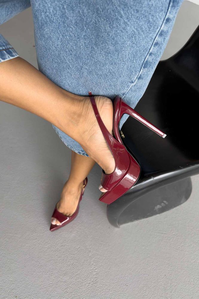 Heimdall Toka Detaylı İnce Topuk 13 Cm Bordo Rugan Platform resmi