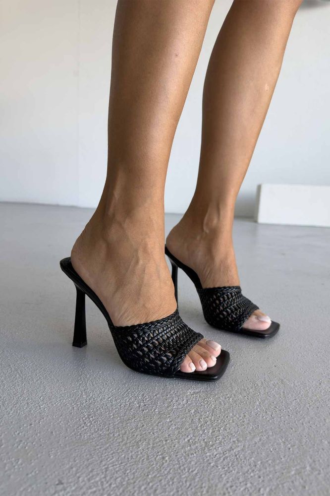 Chiara  İNCE TOPUK 10 CM SİYAH ÖRGÜ TERLİK resmi