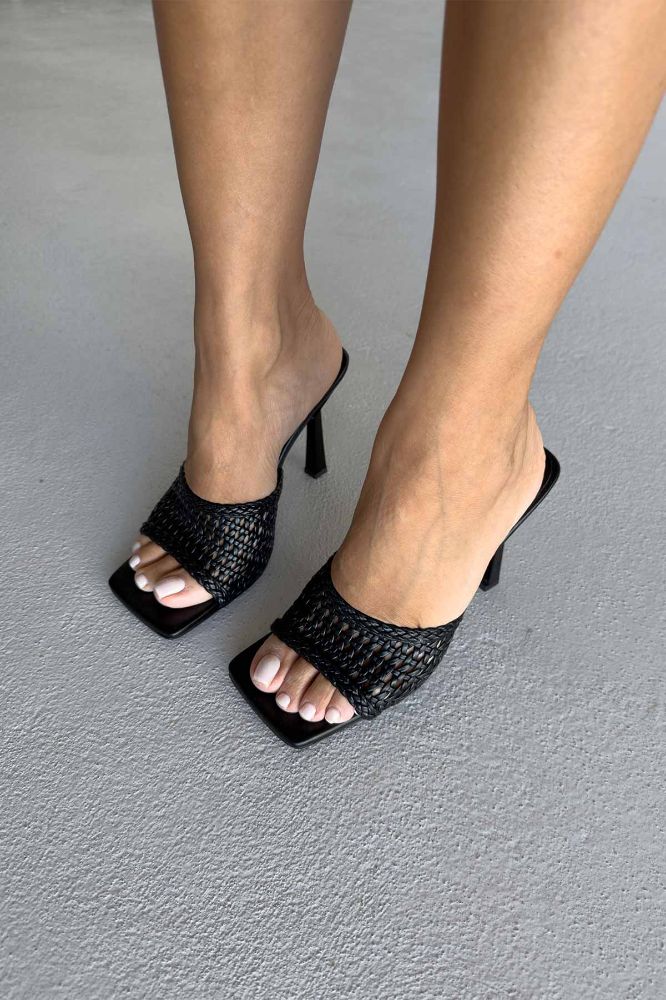 Chiara  İNCE TOPUK 10 CM SİYAH ÖRGÜ TERLİK resmi