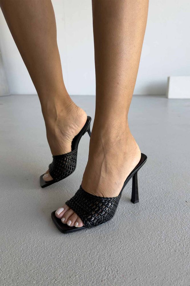 Chiara  İNCE TOPUK 10 CM SİYAH ÖRGÜ TERLİK resmi