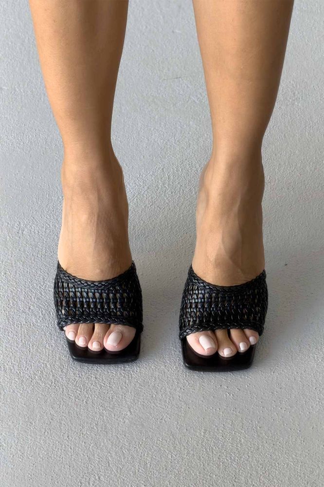 Chiara  İNCE TOPUK 10 CM SİYAH ÖRGÜ TERLİK resmi