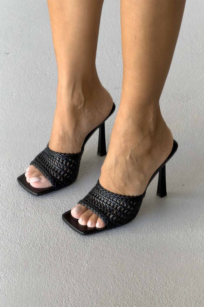 Chiara  İNCE TOPUK 10 CM SİYAH ÖRGÜ TERLİK resmi