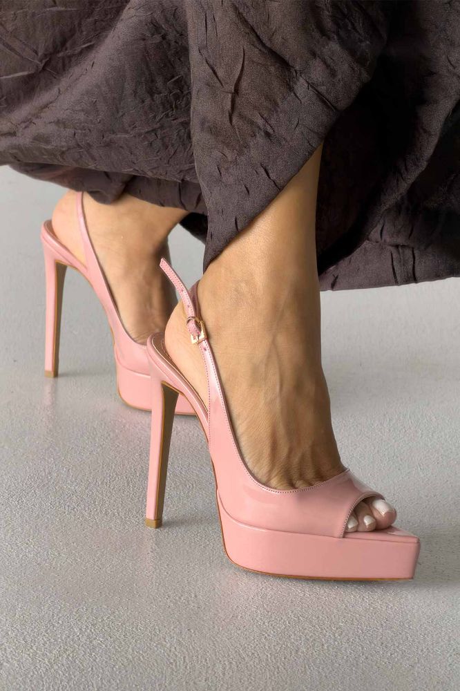 Heimdall Toka Detaylı İnce Topuk 13 Cm Pudra Rugan Platform resmi