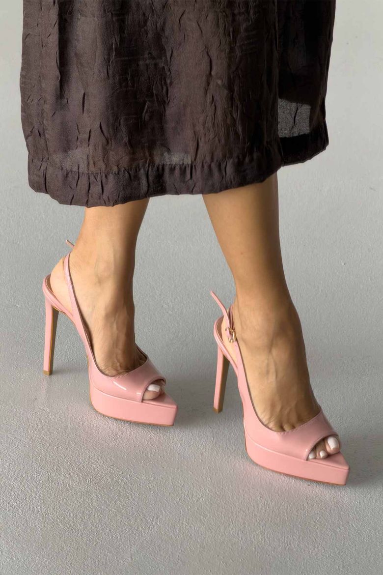 Heimdall Toka Detaylı İnce Topuk 13 Cm Pudra Rugan Platform resmi