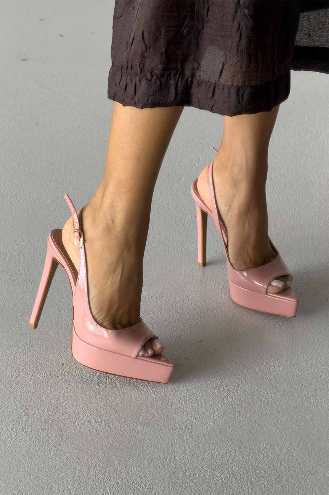 Heimdall Toka Detaylı İnce Topuk 13 Cm Pudra Rugan Platform resmi