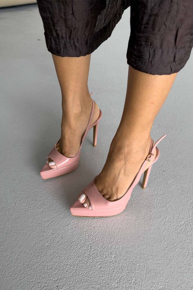 Heimdall Toka Detaylı İnce Topuk 13 Cm Pudra Rugan Platform resmi