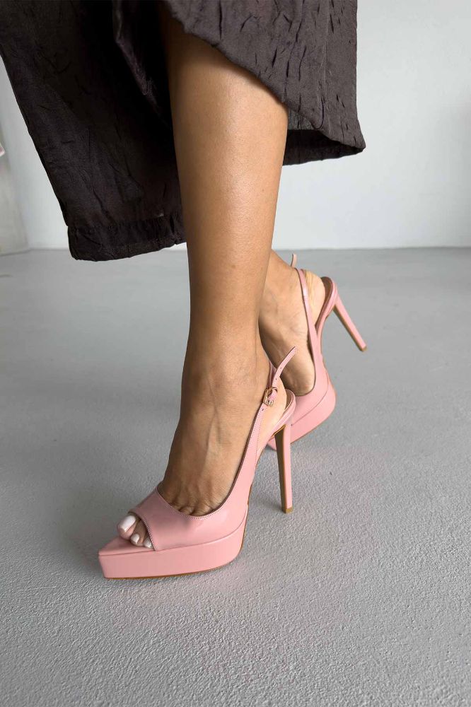 Heimdall Toka Detaylı İnce Topuk 13 Cm Pudra Rugan Platform resmi