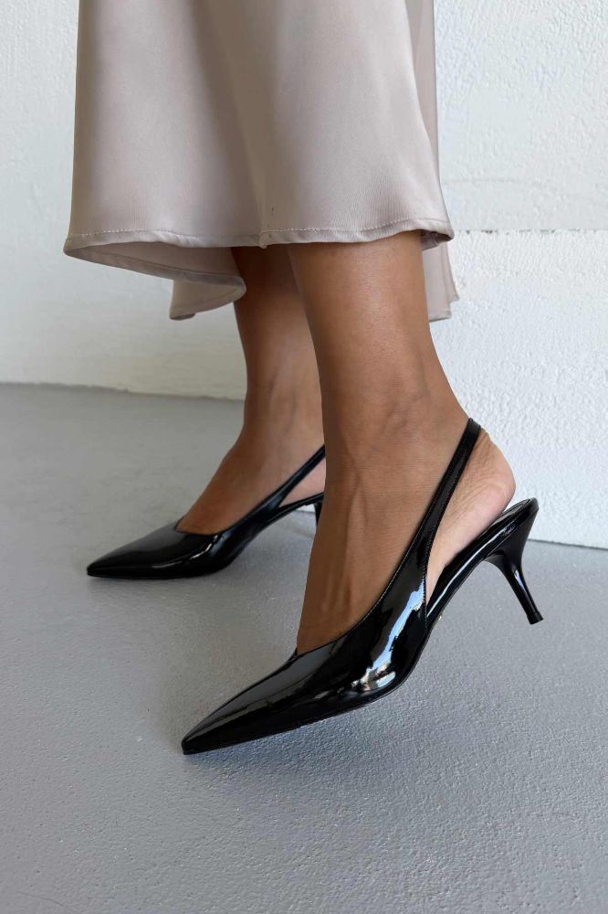 Cosy İnce Topuk 7 Cm Siyah Rugan Stiletto resmi