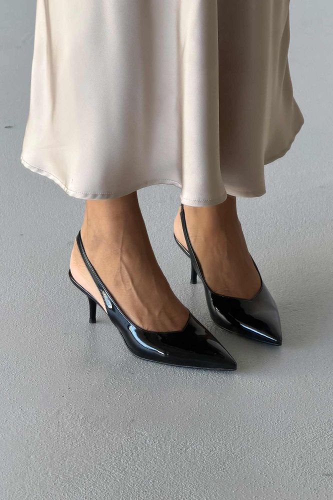 Cosy İnce Topuk 7 Cm Siyah Rugan Stiletto resmi