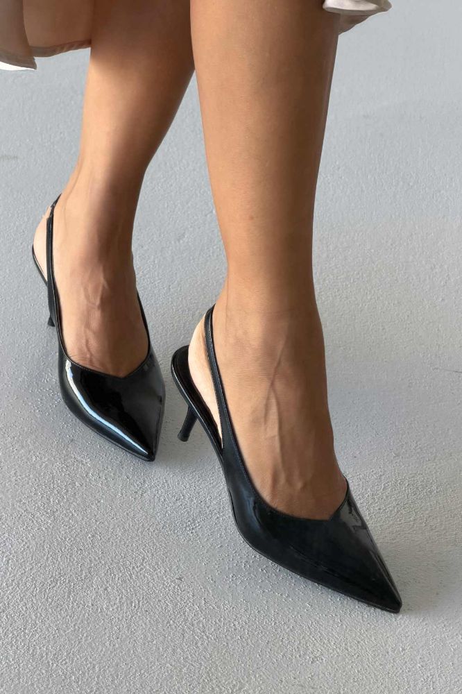 Cosy İnce Topuk 7 Cm Siyah Rugan Stiletto resmi