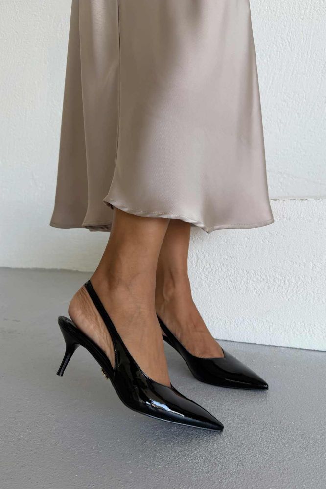 Cosy İnce Topuk 7 Cm Siyah Rugan Stiletto resmi