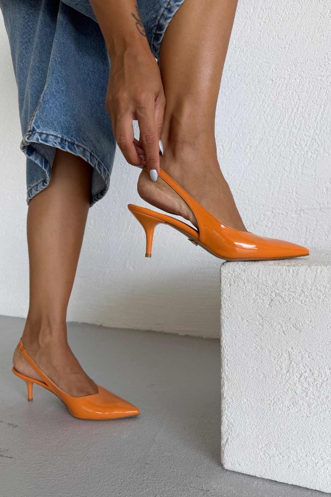 Cosy İnce Topuk 7 Cm Turuncu Rugan Stiletto resmi