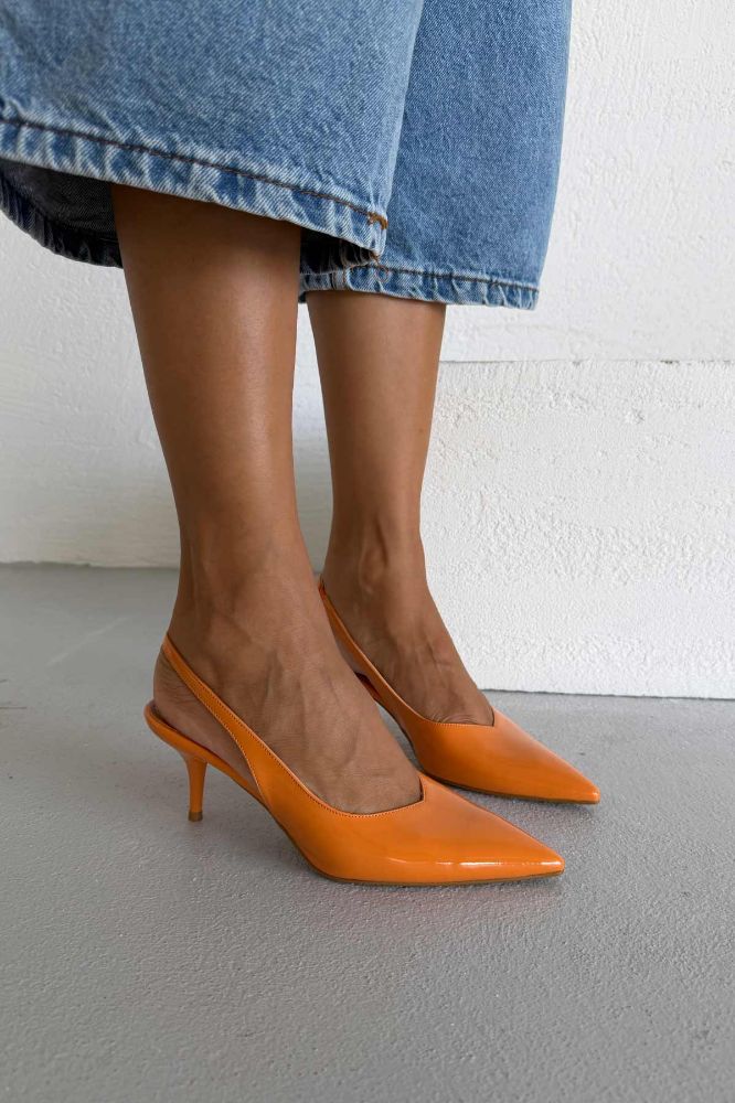 Cosy İnce Topuk 7 Cm Turuncu Rugan Stiletto resmi