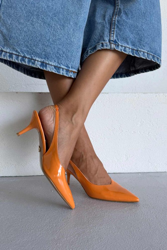 Cosy İnce Topuk 7 Cm Turuncu Rugan Stiletto resmi