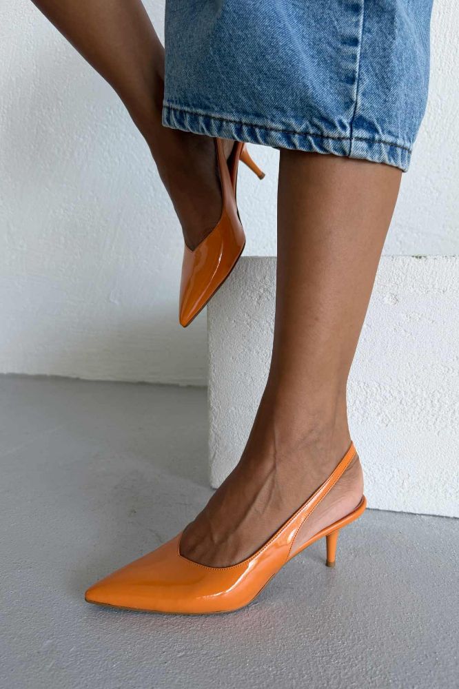 Cosy İnce Topuk 7 Cm Turuncu Rugan Stiletto resmi